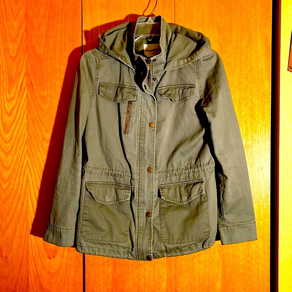 Urbanology MEDIUM Green Canvas Military Utility Jacket zip snap pockets EUC